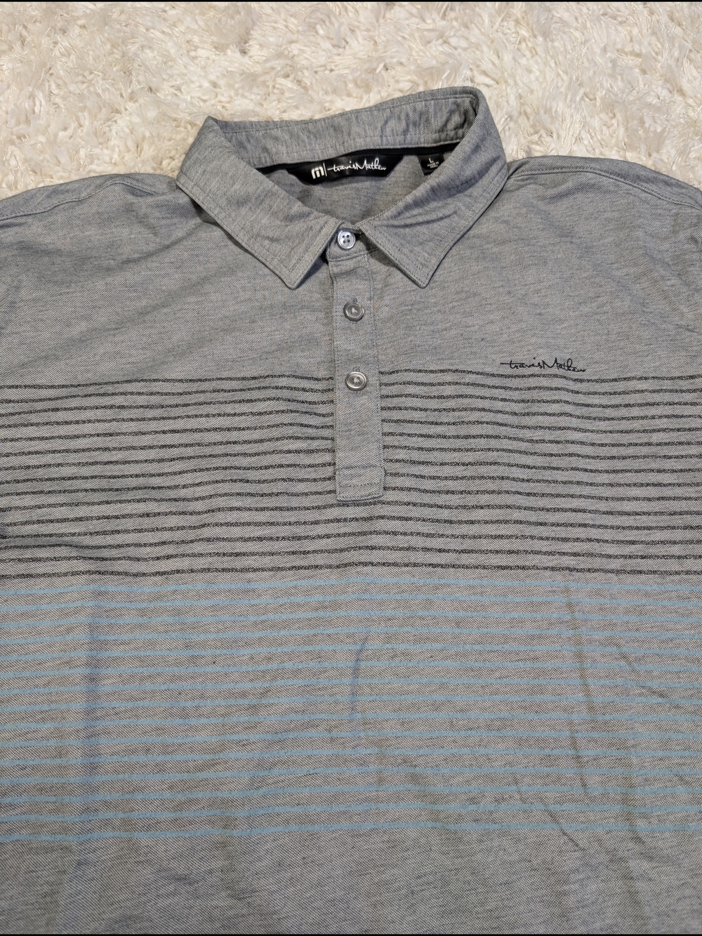 Travis Mathew Men's Gray Striped Polo Shirt